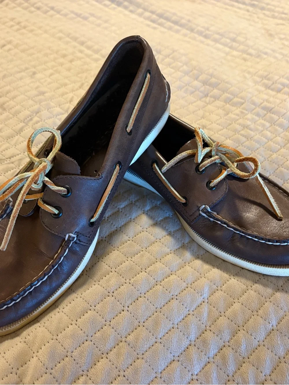Sperry Brown Leather Classic Boat Shoes with Tan Laces